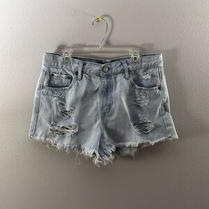 Aeropostale Women Light Blue Denim Jean Cheeky Shorts Distressed Ripped size 8‎